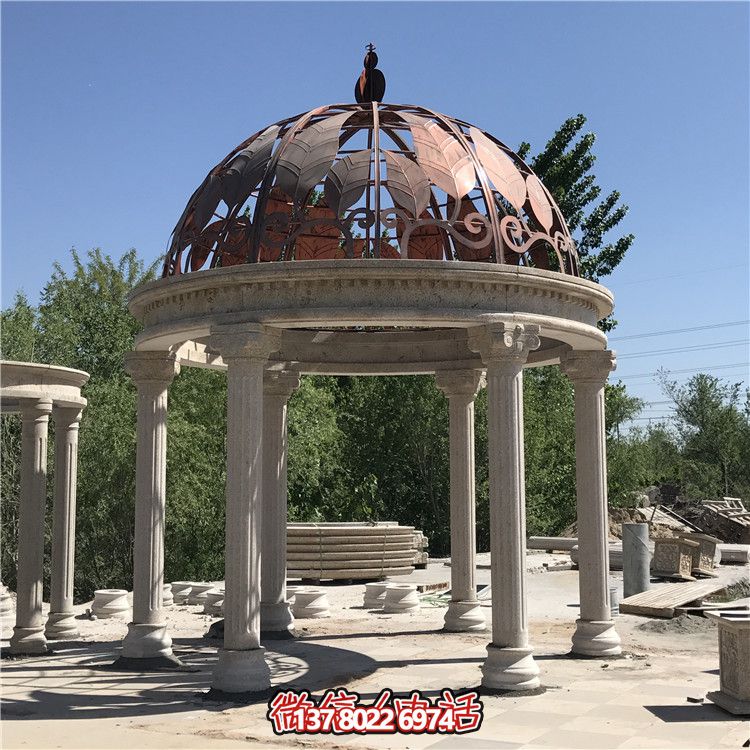 歐式風格別墅花園裝飾鏤空樹葉鐵藝大理石涼亭擺件 歐式風格別墅花園裝飾鏤空樹葉鐵藝大理石涼亭擺件