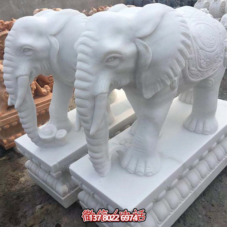 雕塑藝術(shù)融入園林景觀，漢白玉大象石雕點(diǎn)綴戶外