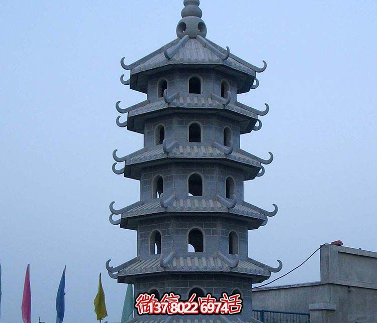 古典寶塔景觀園林，精美石雕青石多層搭配