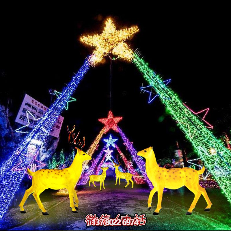 彩繪梅花鹿玻璃鋼雕塑，照明發光環繞