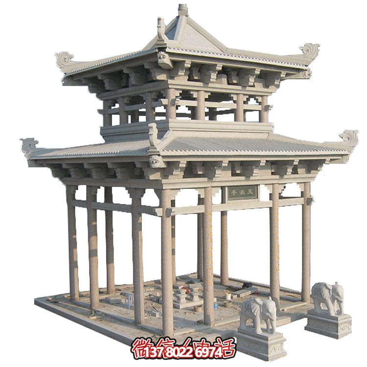 古典多角涼亭建筑大氣，石雕精美，園林景觀完美