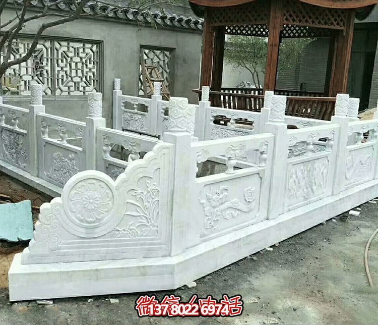 唯美古典庭院，池塘裝飾雕塑，漢白玉欄桿