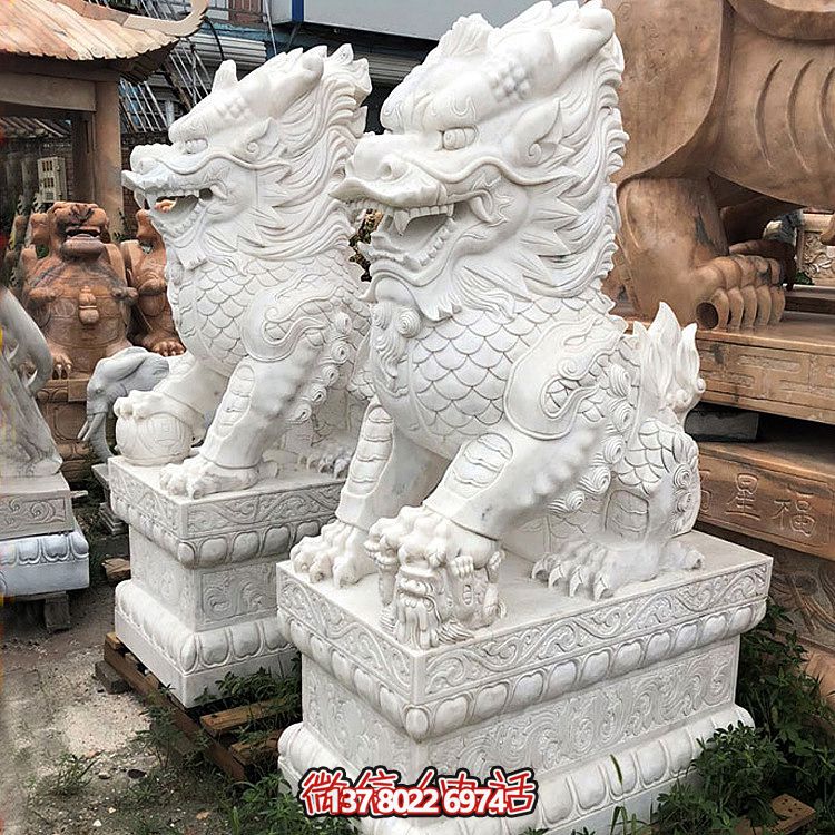 大型漢白玉石雕麒麟雕塑，為您的庭院門口增添獨特景觀