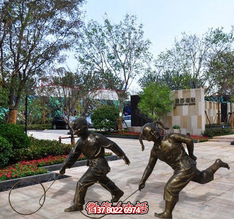 公園銅雕滾鐵環(huán)的兒童雕塑 公園銅雕滾鐵環(huán)的兒童雕塑