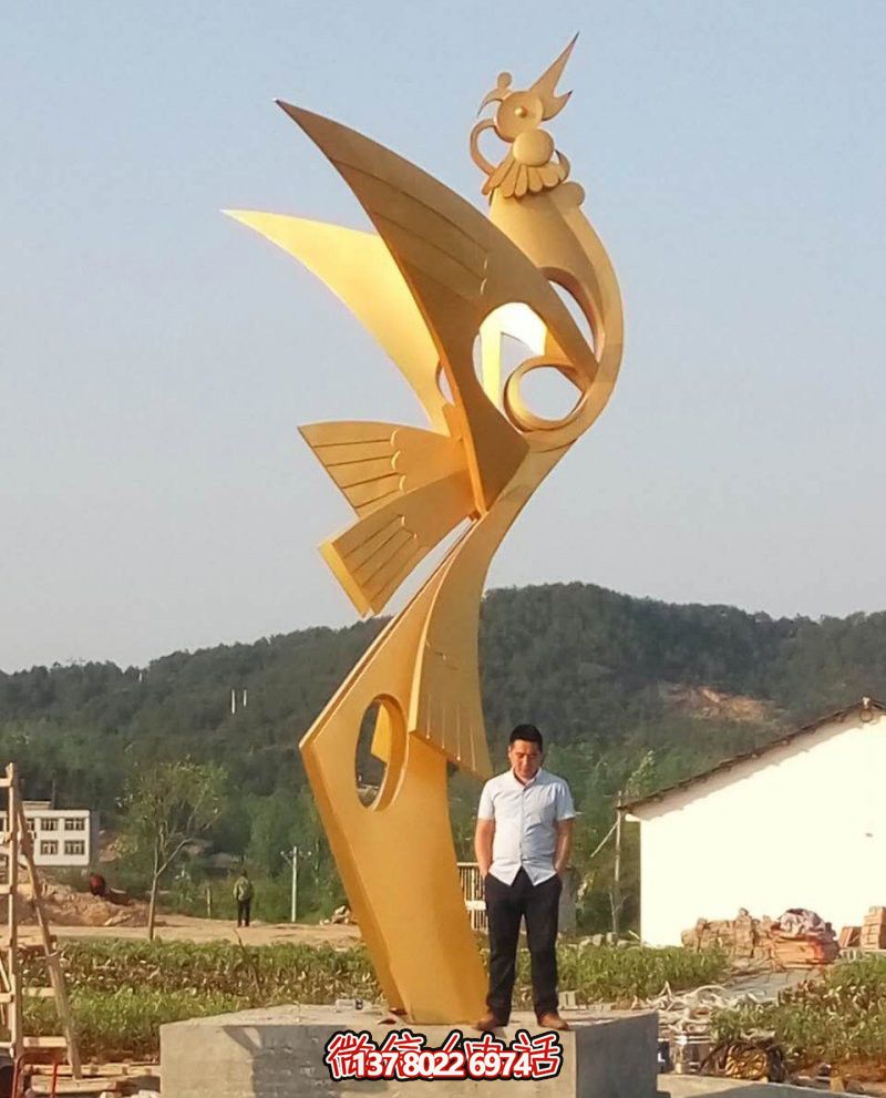 景區戶外不銹鋼噴金烤漆鳳凰雕塑 景區戶外不銹鋼噴金烤漆鳳凰雕塑
